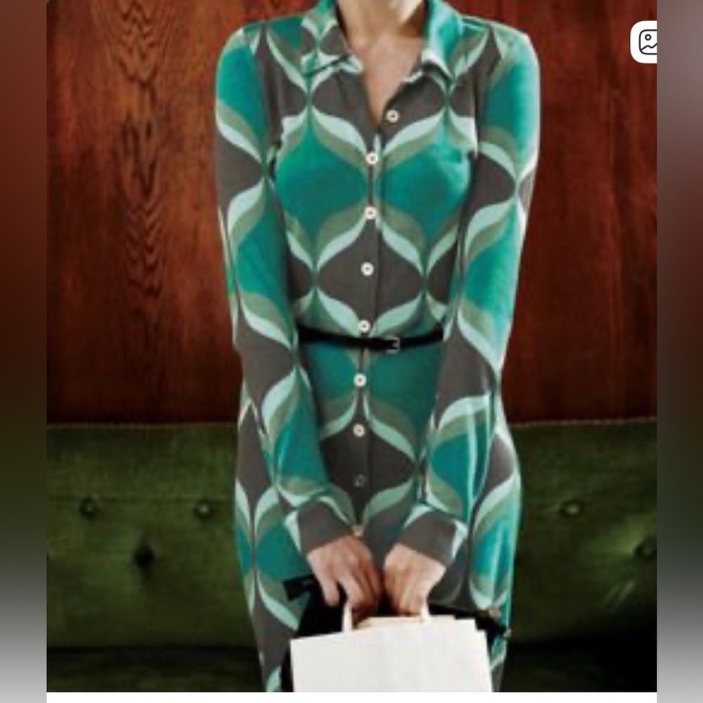 Boden Carnaby Mod Retro Printed Button Up Belted Jersey Knit Dress Size 4